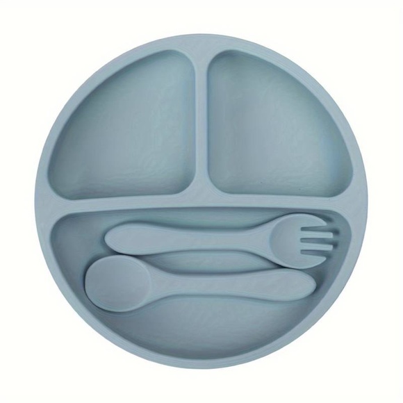 3 piece Suction Silicone Dinner Plate, Spoon & Fork Set, Dinner Plate Divider - Picture 3 of 16